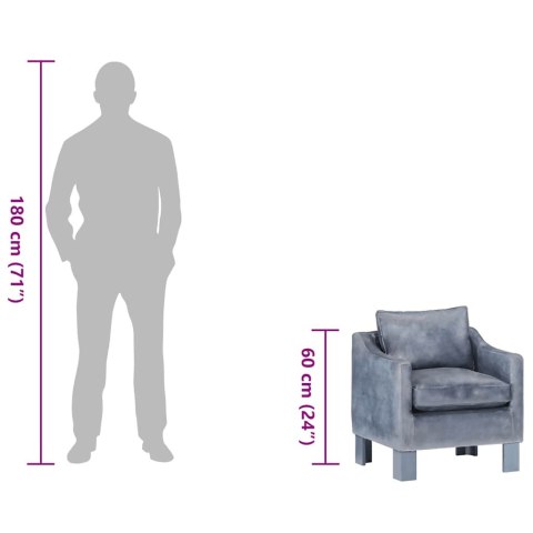  Fotel klubowy, szary, prawdziwa skóra Lumarko!