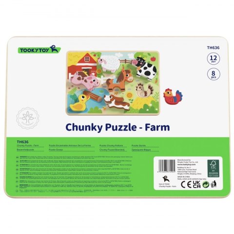 Tooky Toy Drewniane Puzzle Montessori Zwierzątka Farma Dopasuj Kształty Lumarko!