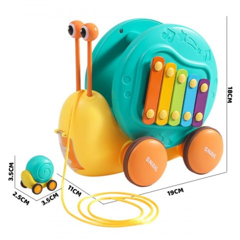 Ślimak do Ciągnięcia 4w1 Cymbałki Zębatki Sensoryczne Wyrzutnia + Małe Autko Lek Lumarko!