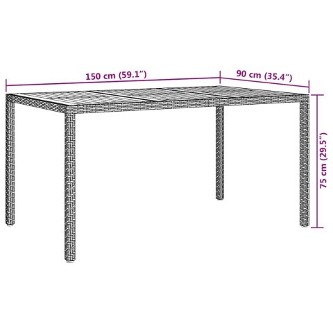Szary stół do jadalni na świeżym powietrzu 150x90x75 cm polirattan Lumarko!