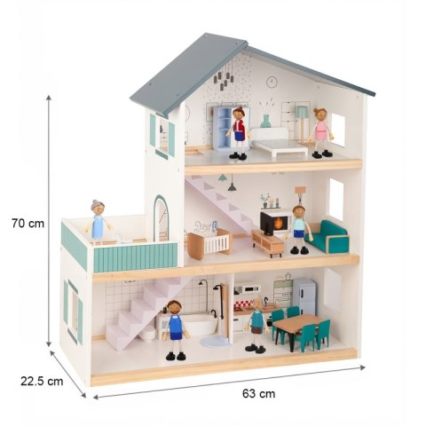 TOOKY TOY Duży Drewniany Domek dla Lalek + Figurki FSC  Lumarko!