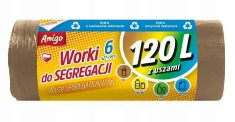 Gosia Amigo Worki Do Segregacji 120l Z Uszami Brązowe-Bio 6szt 7988..