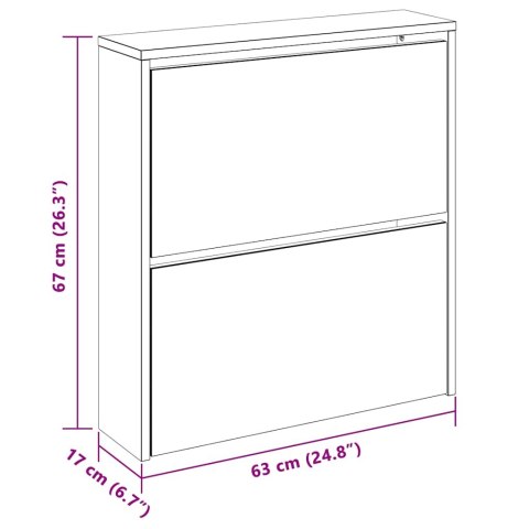  Szafka na buty z 2 półkami i lustrem, kolor dębu, 63x17x67 cm Lumarko!