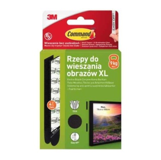 3M Command Czarne Rzepy Do Wieszania Ciężkich Obrazów XL 9KG 4 Pary (8szt) 17217..