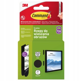 3M Command Czarne Rzepy Do Wieszania Obrazów 5kg 4 Pary (8szt) 17204..