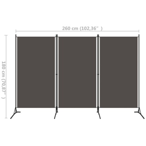 VidaXL Parawan 3-panelowy, antracytowy, 260 x 180 cm