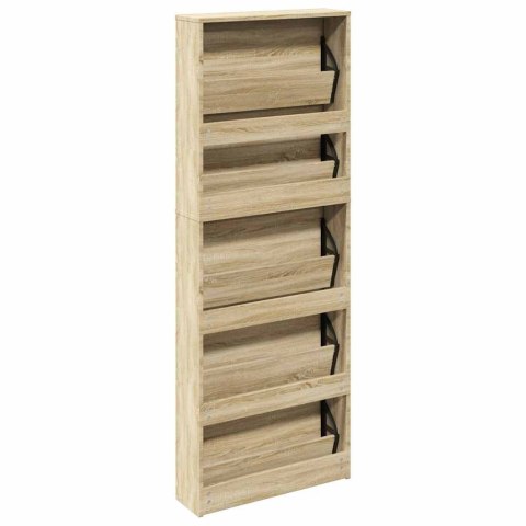  Szafka na buty z 5 półkami i lustrem, kolor dębu, 63x17x169,5 Lumarko!