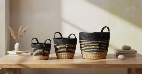  Komplet 3 Koszy 33x33xh:26/28x28xh:23/23x23xh:20cm Lumarko!