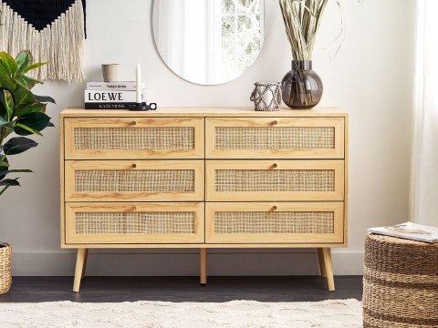 Komoda 6 szuflad PEROTE Rattan Jasnobrązowy