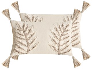 Zestaw 2 poduszek dekoracyjnych POMETIA Bawełna 30 x 50 cm Beżowy Wzór kwiatowy