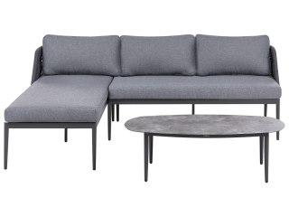 Narożnik ogrodowy ze stolikiem dla 3 osób LEFFE Prawostronny Metal Szary