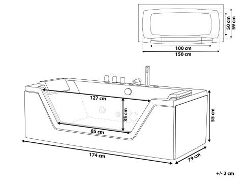 Wanna narożna z hydromasażem LED SAMANA 174 x 79 cm Biały