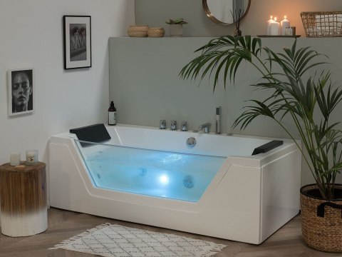 Wanna narożna z hydromasażem LED SAMANA 174 x 79 cm Biały