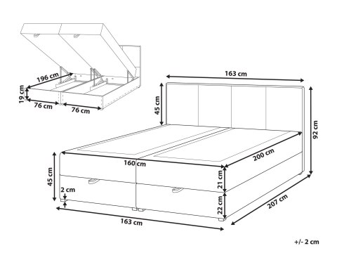 Łóżko kontynentalne z pojemnikiem BARONET 160 x 200 cm Złamana biel