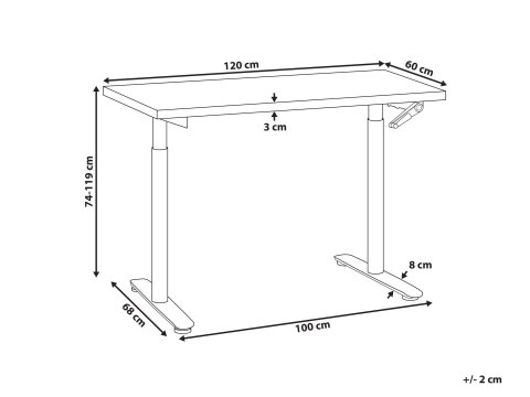 Biurko regulowane manualnie DESTINAS Jasny brąz/ biały 120 cm 60 cm