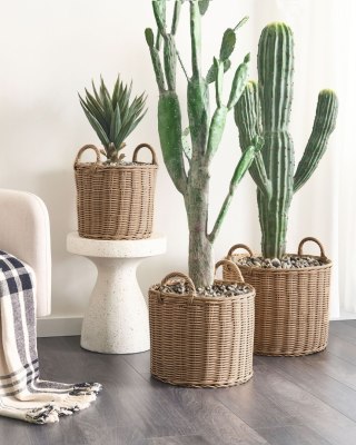 Zestaw 3 doniczek PENDULA Technorattan 33/37/45 cm Naturalny