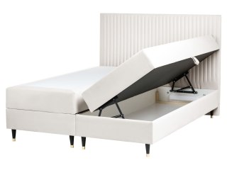 Łóżko kontynentalne z pojemnikiem Welur DAME 160 x 200 cm Złamana biel