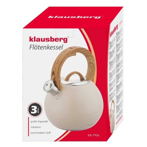 CZAJNIK STALOWY Z GWIZDKIEM 3L KLAUSBERG KB-7956 BEŻOWY MAT