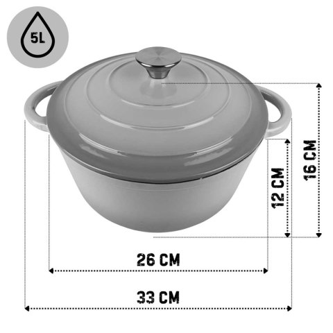 Emaliowany Garnek Żeliwny 26cm 5l Hage Szary