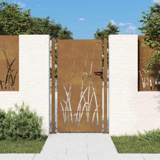 VidaXL Furtka ogrodowa, 100x175 cm, stal kortenowska, motyw trawy