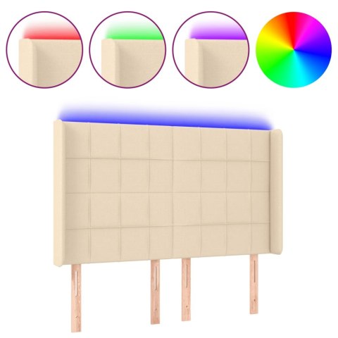 Zagłówek do łóżka z LED, kremowy, 147x16x118/128 cm, tkanina Lumarko!