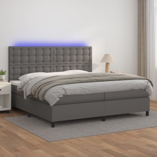Łóżko kontynentalne z materacem i LED, szara ekoskóra 200x200cm Lumarko!