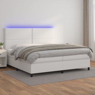 Łóżko kontynentalne z materacem i LED, biała ekoskóra 200x200cm Lumarko!