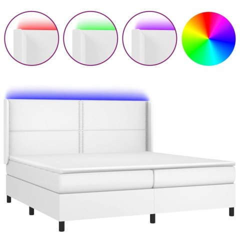 Łóżko kontynentalne z materacem i LED, biała ekoskóra 200x200cm Lumarko!
