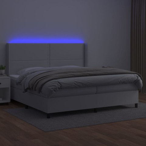 Łóżko kontynentalne z materacem i LED, biała ekoskóra 200x200cm Lumarko!