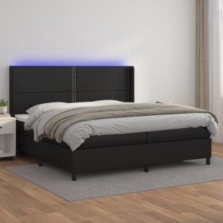 Łóżko kontynentalne z materacem i LED czarna ekoskóra 200x200cm Lumarko!