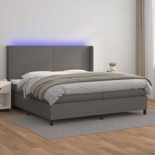 Łóżko kontynentalne z materacem i LED, szara ekoskóra 200x200cm Lumarko!