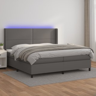 Łóżko kontynentalne z materacem i LED, szara ekoskóra 200x200cm Lumarko!