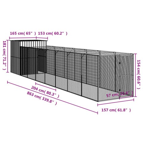 Buda dla psa, z wybiegiem, jasnoszara, 165x863x181 cm, stal Lumarko!