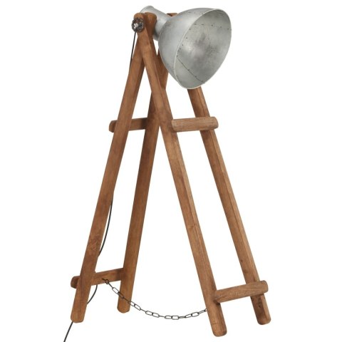 Lampa podłogowa, srebrna, E27, lite drewno mango Lumarko!