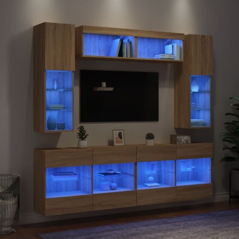 6-cz. zestaw ściennych szafek TV z oświetleniem LED, dąb sonoma Lumarko!