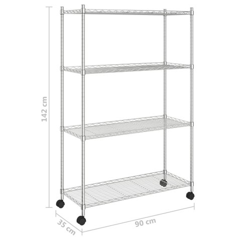 4-poziomowy regał na kółkach, 90x35x142 cm, chromowy, 200 kg Lumarko!