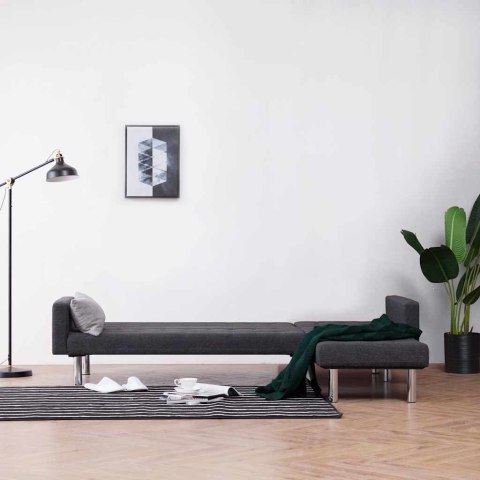 Sofa w kształcie litery L z funkcją spania Ciemnoszary poliester