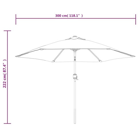 Parasol ogrodowy na metalowym słupku, bordowy, 300 cm