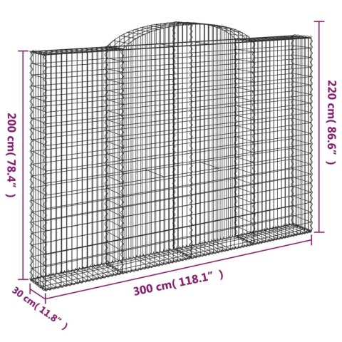 Kosze gabionowe, 2 szt, 300x30x200/220 cm, galwanizowane żelazo