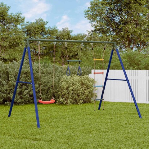Ogrodowy plac zabaw z huśtawką, trapezem i drabinką