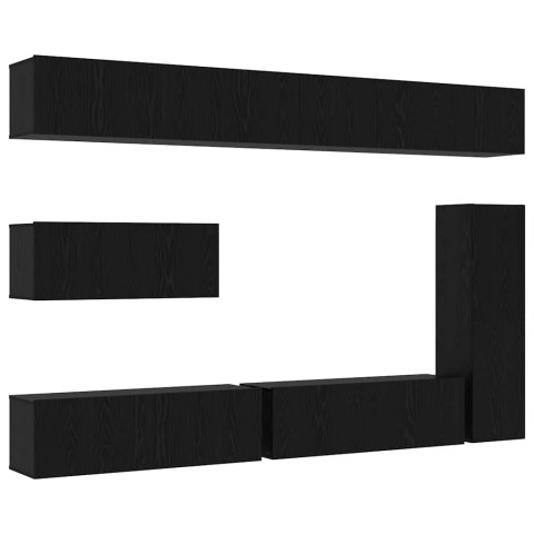 Zestaw szafek RTV 7 pcs Czarny Dąb Materiał drewnopochodny