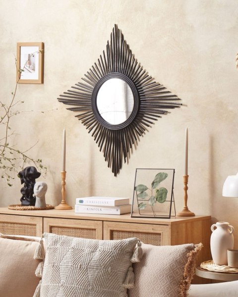 Lustro ścienne MAJENE 60 cm 60 cm Rattan Czarny