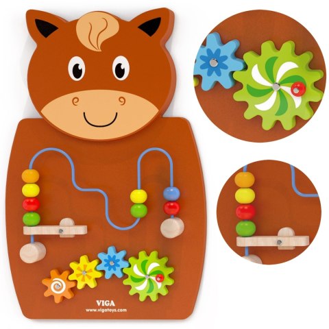 Drewniana Gra z przeplatnką i kołami zębatymi Koń Viga Toys Montessori  Lumarko!
