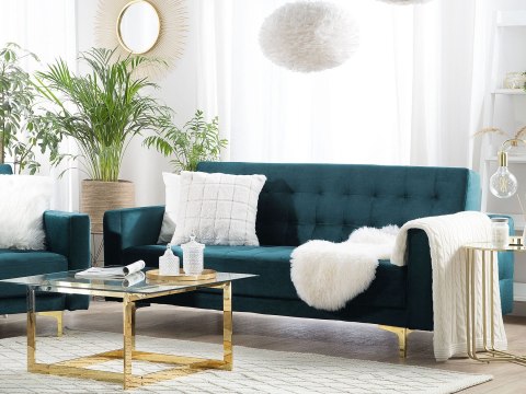 Sofa rozkładana dla 3 osób ABERDEEN Welur Lazurowy