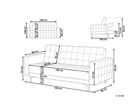 Sofa rozkładana dla 3 osób ABERDEEN Welur Lazurowy