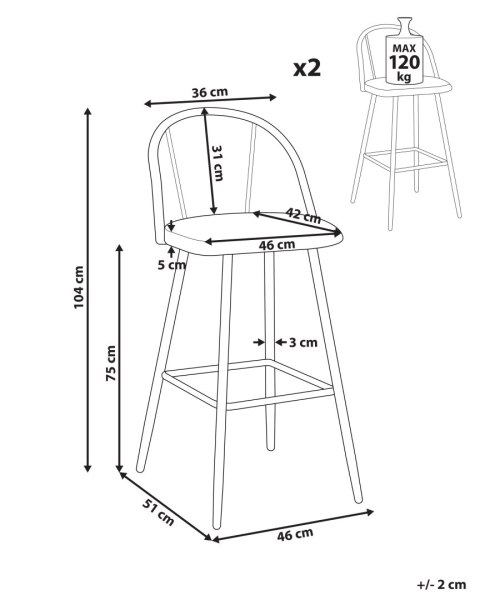 Zestaw 2 krzeseł barowych CORNELL Metal Czarny