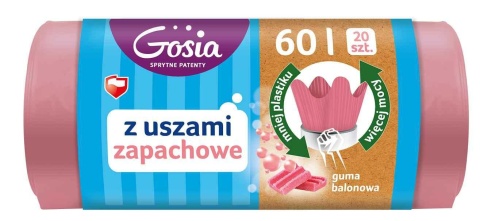 Gosia Worki Na Śmieci Z Uszami Zapach Guma Balonowa 60l 20szt Różowe 9659...