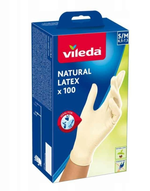 Vileda Rękawice Natural Latex 100szt S/M 6,5-7,5 179652..