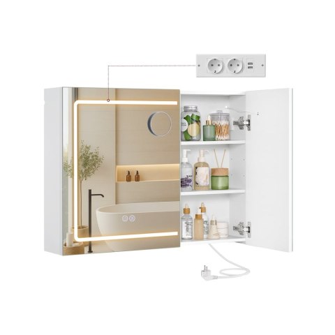 Kailyn Kollektion - Spiegelschrank mit Beleuchtung, Badezimmerschrank, Wandschrank, Steckdosenleiste, Entfogging-Funktion, 10x V