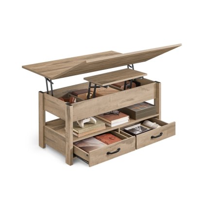 Stolik kawowy regulowany 2 szuflady camel brown